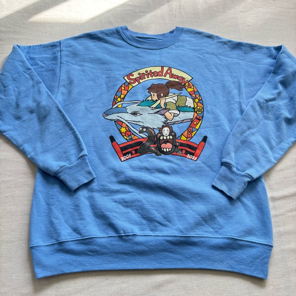 Spirited Away Women Sweatshirt M Blue Logo Studio Ghibli Haku Chihiro 20th